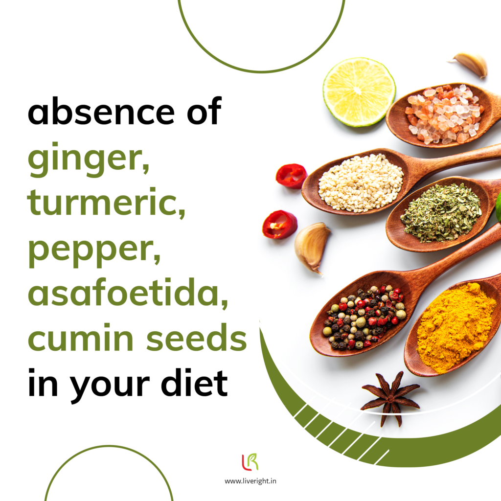 Absence of ginger, turmeric, pepper, asafoetida, or cumin seeds in your diet - unhealthy eating habits