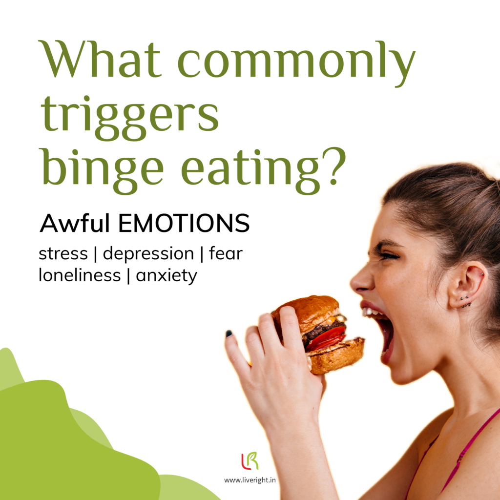 What commonly triggers binge eating?