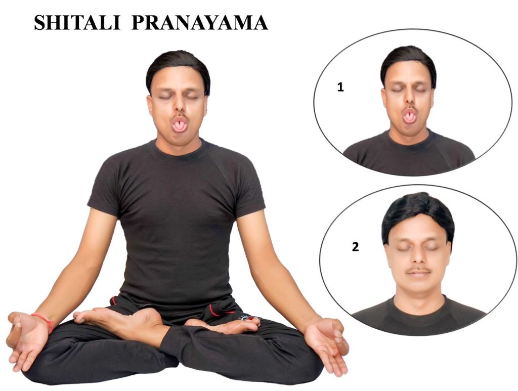 Shitali Pranayama to reduce body heat.
